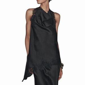 Zara Women's XSmall Black Lace Asymmetric Hem Sleeveless Halter Top